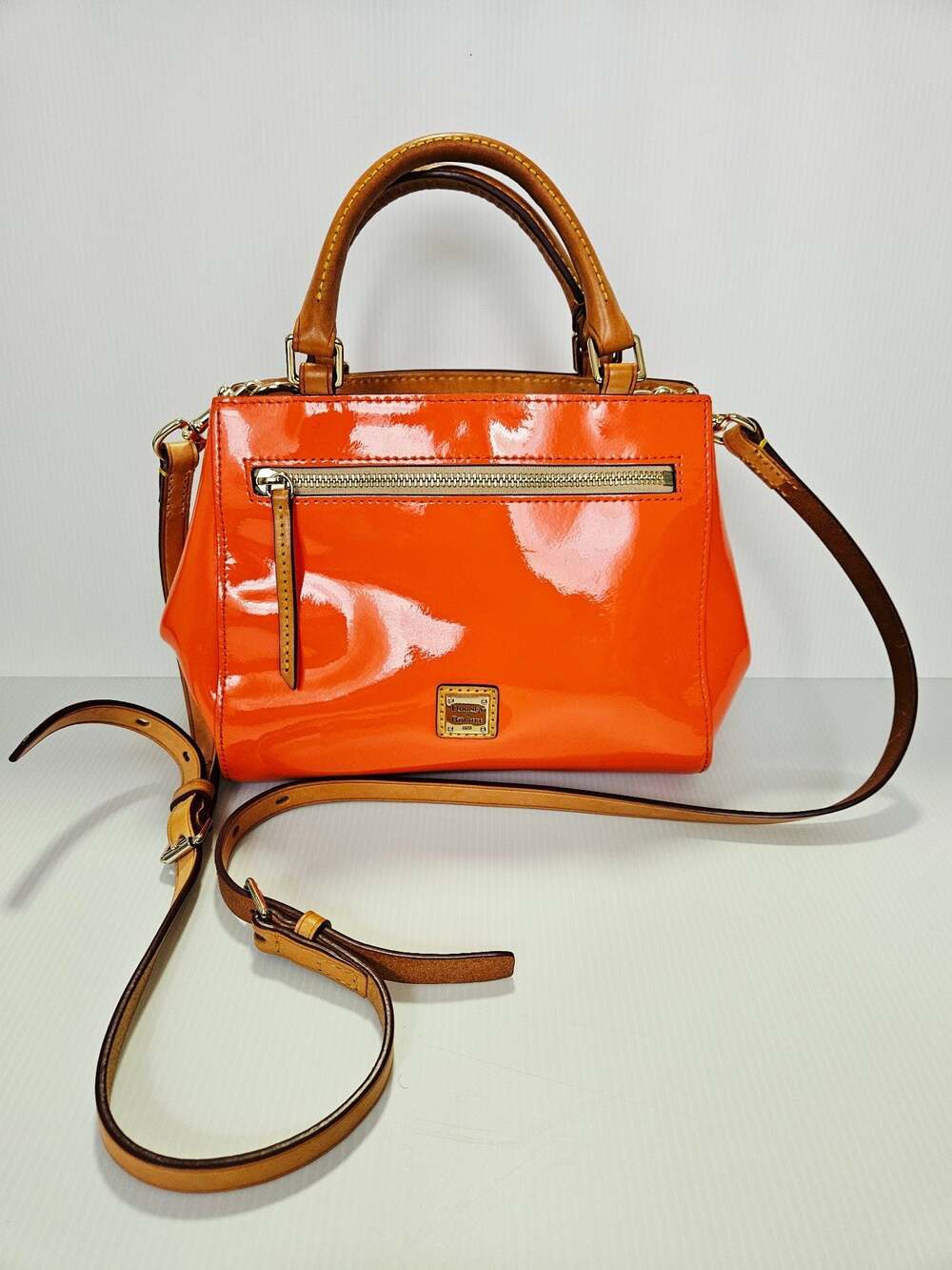 Dooney & Bourke Patent Leather Small Brenna Satchel in Melon Bag - Picture 3 of 16
